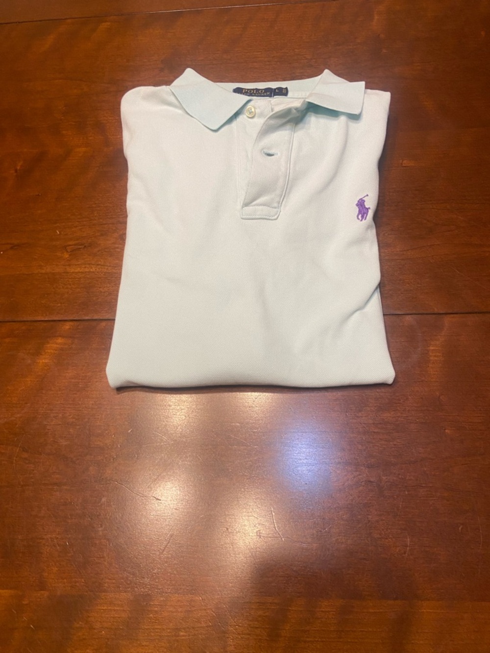 Polo Ralph Lauren Light Blue Polo Shirt with Purple Logo Men’s Large